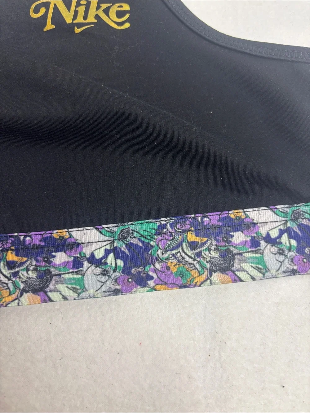Nike Black Crop Sports Bra with Purple Floral Band